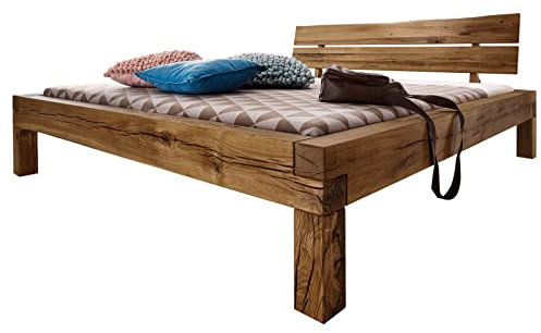 MASSIVMOEBEL24.DE | JANGALI Balkenbett aus Massivholz #412 | aus Wildeiche - Tabacco, geölt | Massivbett mit Beinen und Kopfteil | 180cmx200 cm | Massivholzbett Doppelbett