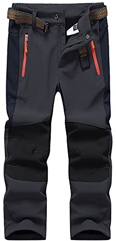 DAFENGEA Kids Snow Ski Pants Hiking Boys Girls Outdoor Waterproof Windproof Fleece Warm Snowboard Pants,KZ2068-DarkGrey 8-9 Years