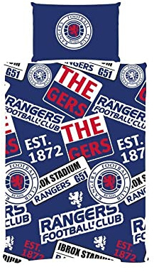 Rangers Single Duvet Football Club Patch Bedding Cover Set with 1 Pillow Case, Blue, 135 x 200 cm, 70% Polyester 30% Cotton
