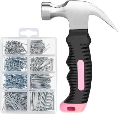 560 Stück kleine Nägel zum Aufhängen von Bildern, Sortimentsset & 325 g kleiner Hammer, Mini-Hammer-Set mit Hardware-Nägeln, sortiertes Set, 280 Wandnägel & 280 Finishing-Nägel