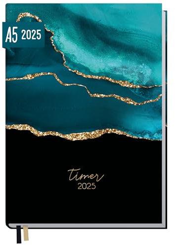 Häfft® Chäff-Timer Classic Kalender 2025 A5 Shiny Teal Buchkalender, Terminplaner, Terminkalender, Wochenplaner für 12 Monate: Jan. 2025 bis Dez. 2025 - nachhaltig & klimafreundlich