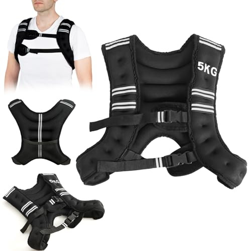 KOMFOTTEU Chaleco de Peso 5/9/15 kg, Chaleco Lastrado Neopreno para Entrenamientos de Peso, Chaleco para Correr con Tiras Reflectantes y Correas Ajustables, Negro (15 kg)