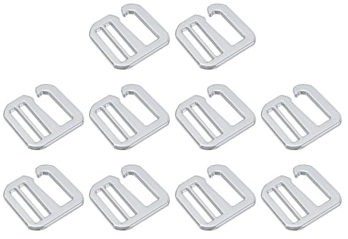 QUARKZMAN 10Pcs 32mm/1.26 Hebillas de Gancho en G de Metal Plateado | Hebillas Planas Ajustables de Triple Deslizamiento para Correas de Mochila