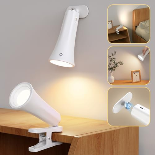 LED Magnetic Wall Light, 2PCs Rechargeable Wall Lamp Touch Control with Warm/Natural/White Light, Stepless Brightness Dimming, 360°Rotation, for Bedroom, Living Room, Reading in Bed or on The Sofa