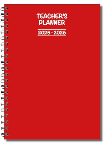Cherry 2025-2026 Teacher's Planner | A5 Spiral Bound | Weekly Lesson Plans, Attendance, Grades & More | 120 Pages | Durable & Practicle Design | Red Cover