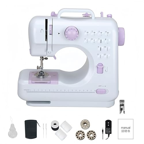 LetCart 505 Macchina da Cucire Elettrico Portatile con 2 Velocità e 12 Punti. con Pedale, Cucitrice Portatile per Tessuti con Luce LED per Facile Utilizzo, Perfetta per Tessuti, Abbigliamento, DIY