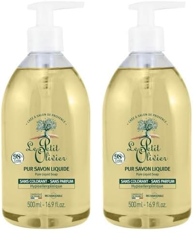 LE PETIT OLIVIER - Pur Savon Liquide - Hypoallergénique - Sans Parfum & Sans Colorant - Nettoie La Peau En Douceur - 98% D'Origine Naturelle - Cuit au Chaudron - Fabriqué En France - 300ml (Lot de 2)