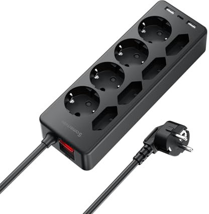 Mehrfachsteckdose 8-Fach mit Überspannungsschutz, Sameriver Steckdosenleiste Steckerleiste mit 3 USB, Mehrfachstecker mit Schalter,2M Verlängerungskabel Verteilersteckdose für Zuhause,Büro