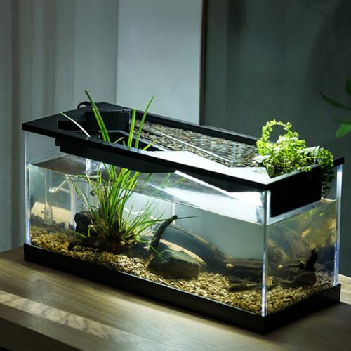 Glorlliant Desktop Fish Tank with Air Pump Aquarium and Light, Aquarium Starter Kits, Ecological Cycle System, Circulating Heating Lighting Desktop Fish Tank, 38x14.5x18cm