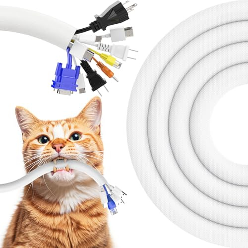REFLYING Manguitos para Cable 3 Metros-25,4mm, Protector de Cable Blanco Evite Que los Perros y Gatos Mascoten los Cables, Manguito de Gestión de Cables Trenzado Expandible con 8 Bridas