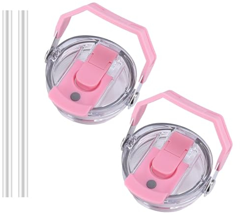 30oz & 20oz Replacement Lid for Stanley IceFlow Stainless Steel Tumbler，2 PCS Spill Proof Tumbler Cover with Handle & 2-in-1 Flip Straw Spout，Leak-Proof Splash Resistant (Pink)