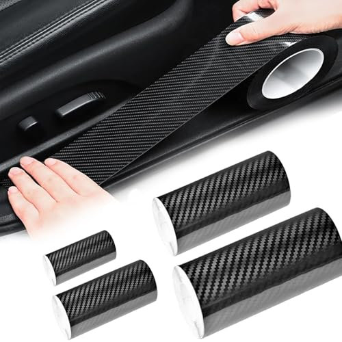 4 Sizes 3D Carbon Fibre Vinyl Wrap for Cars - 3cm x 5m, 5cm x 5m, 7cm x 5m, 10cm x 5m, Car Black Vinyl Wrap Texture Film, Vehicle Bumper Interior Door Sill Tapes, Car Decorations Accessories