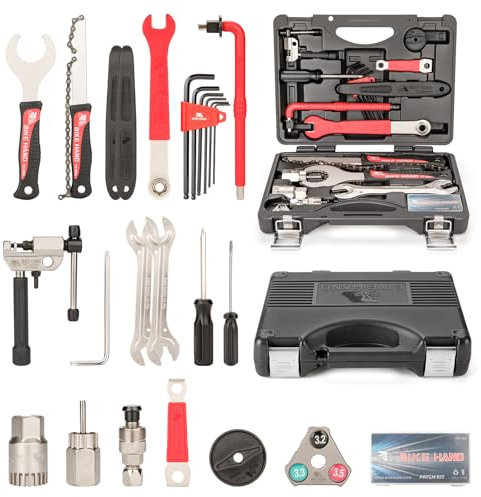 BIKE HAND Fahrrad Werkzeugkoffer,Fahrradwerkzeug Komplett Set,18 Teilig Profi Reparaturset mit Tragekoffer, Fahrrad-Werkzeugset Schwarz-Rot