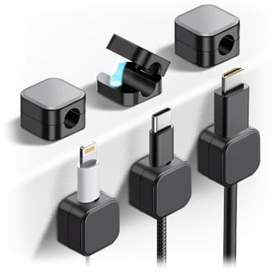 Clips Câble Magnétique 6 Pièces, Organisateur de Cable Noir, Auto Adhésifs Puissants, Support Cable Bureau pour Bureau,Table de Nuit, Maison Voiture, Compatible Câbles de Charge, Hdmi, USB Audio