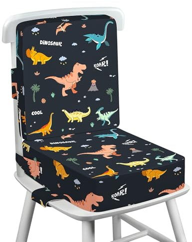 Wooshwa Sitzerhöhung Stuhl Kind für Den Tisch - Waschbar Sitzerhöhung Stühle mit verstellbaren Sicherheitsgurten Im Alter Von 1+ Jahren (Dinosaurier)