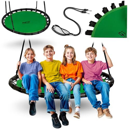Neo-Sport Outdoor nest, 120 cm, Hanging Swing with Frame, Maximum Load 150 kg, Waterproof, Round, Green