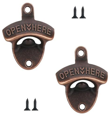 QZKJQDD 2 styck väggmonterad flasköppnare, zinklegering flasköppnare, koppar ölöppnare vägg, ölflasköppnare lämplig för barer, kök, lägenheter, terrasser, restauranger etc