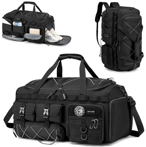 SPAHER 3 EN 1 Bolsa Deporte Viaje Grande 60L Mochila Táctica Militar, Negro