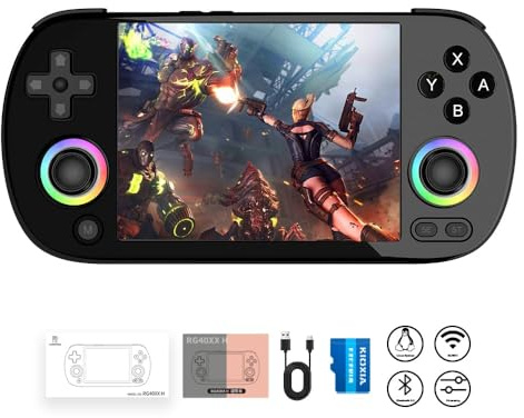 RG40XX H - Consola de juegos de mano retro RG40XXH consola de juegos retro con pantalla IPS de 4 pulgadas, sistema Linux, iluminación RGB, tarjeta TF de 64G y batería de 3200 mAh, compatible con 5G