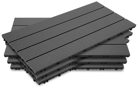 Jaxguom 18 stycken WPC terrassplattor, 30 x 60 cm WPC-plattor, trädgårdskakel med klicksystem, terrassbrädor, balkongplattor, klickplattor, terrassbrädor, vattentäta för terrass, för 3 m² antracit
