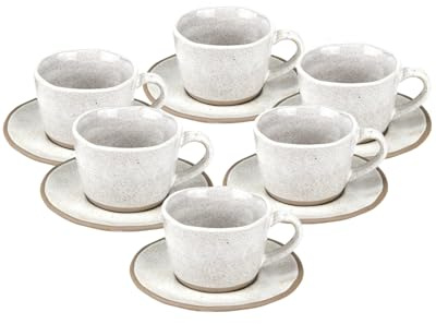OZ HOME Set Tazzine da Caffè 12 Pezzi con Piattini, Servizio Espresso per 6 Persone | BRICARD Albi | 100 ml Ceramica Grigio Chiaro, Tazzine Moka e Caffè Turco, Lavastoviglie e Microonde, Idea Regalo