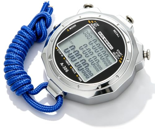 Chronomètre numérique avec chronomètre de 0,001 seconde, 100 mémoires étanche, mémoire métallique, réveil avec grand écran pour nageurs, rallées, entraîneurs, courses sportives et marathons