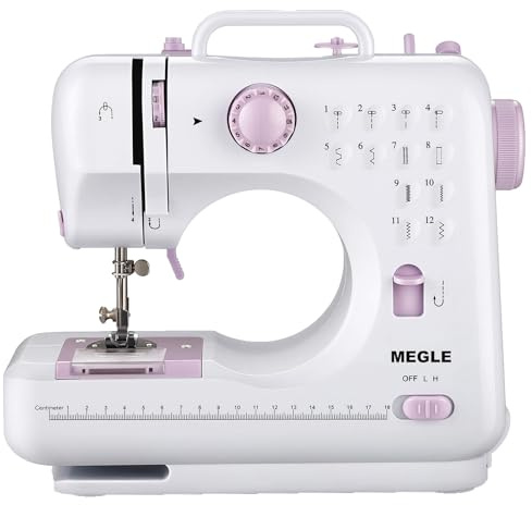 Machine à Coudre Débutant Petite Machine à Coudre avec Pédale Manuel en 5 Langues Deux Types D'Alimentation 12 Points MEGLE FHSM-505
