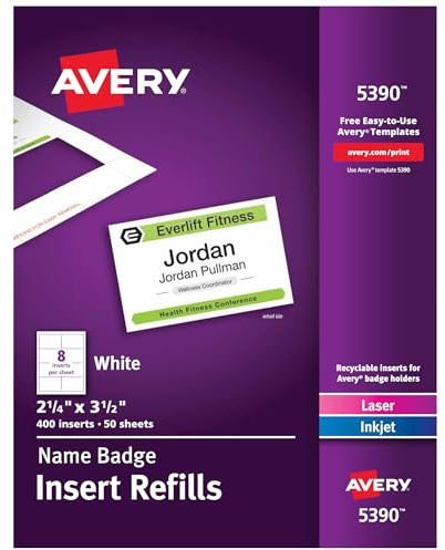 Avery Customizable Name Badge Inserts, 2.25 x 3.5, White, 400 Printable Name Tag Inserts (5390)