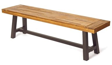 Christopher Knight Home Carlisle Outdoor Acacia Wood and Rustic Metal Bench, Sandblast Finish / Rustic Metal 14. 75 x 63 x 17. 50 inches