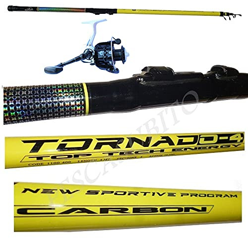 Pescasubito.com Kit Canna Tornado 3 Metri + Mulinello da Pesca Bolognese Galleggiante Mare Lago