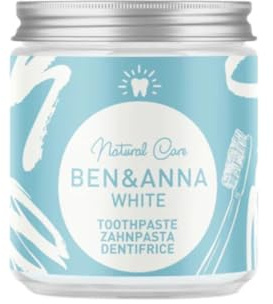 BEN & ANNA WHITE - Fluoridfreie natürliche Zahnpasta im Glas - Aktivkohle Whitening, Vegan, Natürlicher Minz Geschmack - Zahnpasta in der Dose, Weiße Zähne - 1er Pack