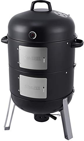 SUNLIFER Fumoir vertical à charbon de bois de 52 cm et gril, fumoir robuste pour cuisine en plein air, camping