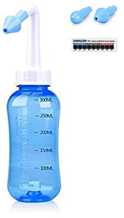 Neti pot, Bottiglia per il lavaggio nasale, 300ML igazione Nasale con 2 ugelli di lavaggio nasale e Termometro – per adulti e bambini ，senza BPA