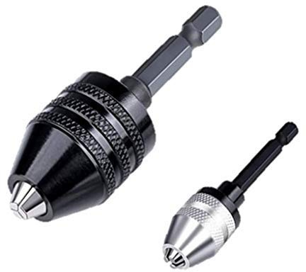 aiyun Drill Chuck Adapter - 2Pcs Drill Chuck for Impact Driver, Drill Bit Adapter Keyless Chuck 1/4 Hex Shank (0.6-8mm,0.3-3.6mm)