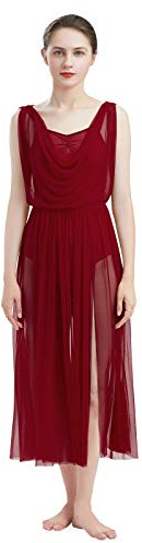OBEEII Danse Lyrique Danse Classique Robe de Danse pour Femmes - Valse Salle de Bal Dansant Costume de Pratique sans Manches, Dos Ouvert Bretelles Vêtements de Danse Vin Rouge B S