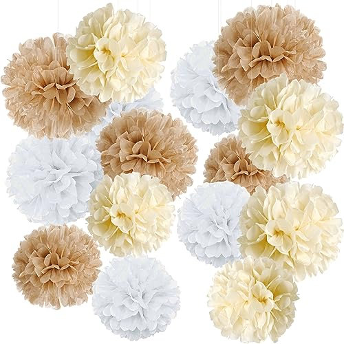 Easy Joy Seidenpapier Pompons Deko, 15er Set Hochzeitsdeko Lampions Pompoms Vintage Party Taufe Konfirmation Geburtstag Hochzeit Valentinstag Deko (Weiß Gelb)