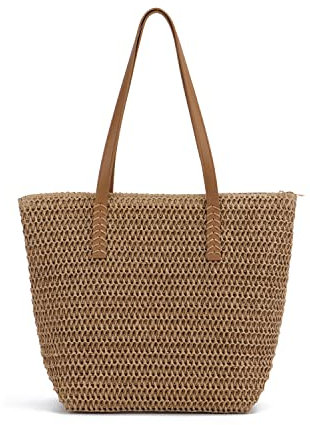 EVEOUT Stroh Schultertaschen Strandtasche für Damen Große Sommer gewebte Handtasche Henkeltaschen Shopper Böhmen für Urlaub