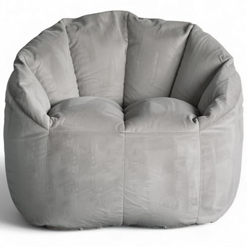 Aiire Sillon Puff Salon de Lujo - [95x95x85] Sofa Puf Moderno XXL en Terciopelo Persa - Puffs con Relleno Incluido para Adultos o Decoracion Habitacion Juvenil - Bean Bag Chair Infantil Gris