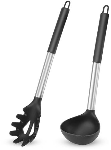 2er Set Silikonlöffel Löffel Spaghettilöffel Hitzebeständiger Küchenspatel Nudellöffel für Kochutensilien Zum Kochen, Rühren, Servieren Spaghetti, Suppe, Sauce