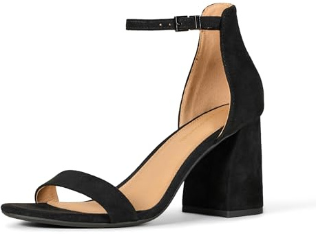 Amazon Essentials Sandalo con Tacco Alto a Blocco Donna, Nero Finta Scamosciato, 35 EU