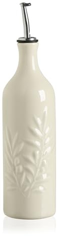 Sweejar Large Ceramic Olive Oil Dispenser Bottle, 24 Oz Relief Opaque Oil Cruet Protects Oil To Reduce Oxidation, Storage Vinegar, Soy Sauce, Coffee Syrup, Liquids, Set of 1 (Beige)
