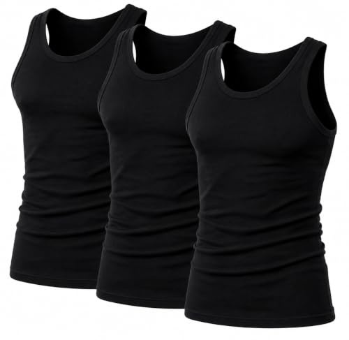Herrvästar klassisk stil toppar sommar multipack – lätt torr passform linne för gym ärmlös träning män västar bomull svart vanlig t-shirt för vardag atletiska kläder löpning undertröja (paket 3)