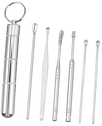 FRCOLOR Juego de 7 Herramientas de Limpieza de Oídos Cuchara para Cerumen Ergonómico y Portable Kit Limpiador de Oídos para Adultos