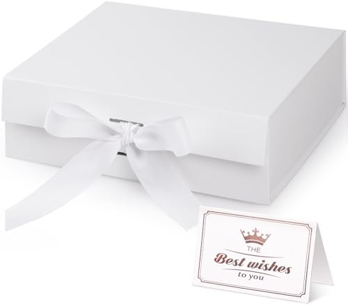Scatola Regalo Bianco, Hianjoo (23x17x 7 cm) Scatole Regalo Pieghevoli con Nastro e Chiusura Magnetica, Scatole Regalo con Coperchio per Confezioni Regalo, Valentine's Day, Compleanno (Bianco)