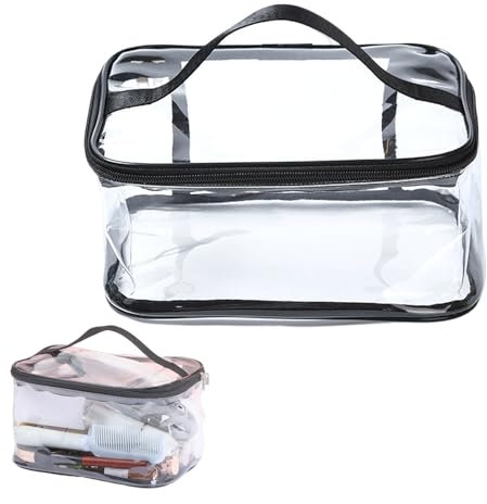 Clear Toiletry Bag, Large Portable Makeup Bag, Transparent Waterproof Storage Pouch Cosmetics Organizer Bag with Handle Zipper for Men Women Travel Business Bathroom, Black