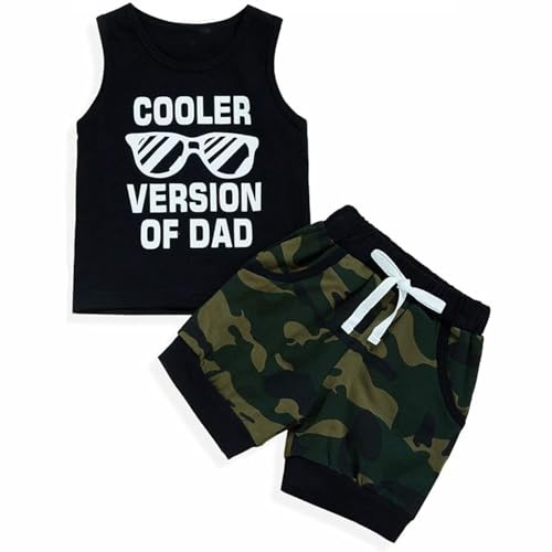 BOVOSHA Baby Boy Clothes Kids Summer Outfits Toddler Letter Print Tank Top + Camouflage Shorts Set