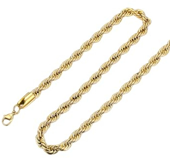 FOCALOOK 6mm Cadena Dorada Cuerda Hombre Acero Inoxidable 316L Collar Soga Malla 50cm Chapado en Oro 18K Joyería Básica Simple Regalo Amigo