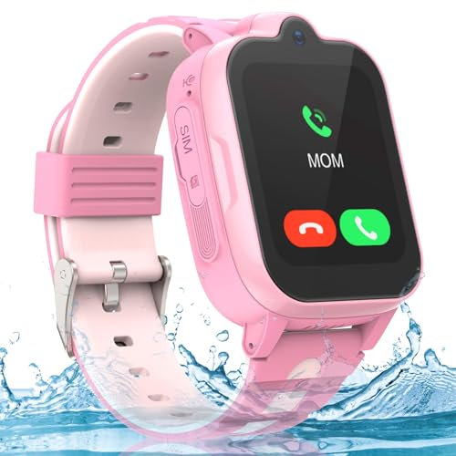AstraMinds 4G Smartwatch Kinder mit GPS und Telefon, IP67 wasserdichte Anrufen Kinderuhr Telefonieren Mit WiFi, Videoanruf, SOS, Wecker, Kinderuhr Mädchen Junge 3–12 Jahren (Rosa)