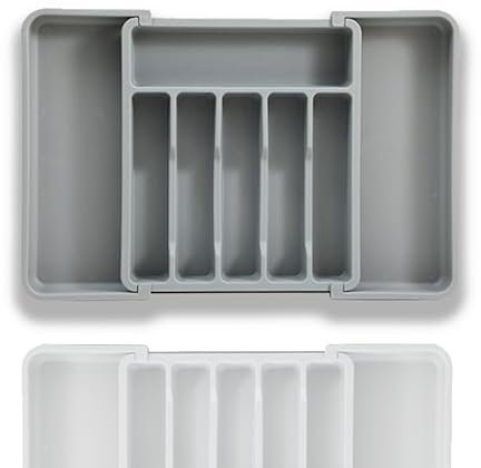 Odreddin Expandable Cutlery Drawer Organiser - Adjustable Telescopic Utensil Holder for Kitchen Drawers, Large & Small Space Saving Organizer Tray with Non-Slip Base (gray)