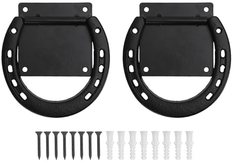 Luocute 2-pack Hästbindningsringar, Massivt Stål, Svartbelagd Hästskoformad Bindning för Hästar, med 8 Expansionsskruvar för Stängsel för Stallstall